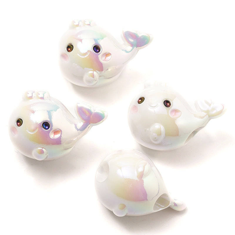 Wholesale 10PCS/PACK Acrylic UV Plated Candy Color Cartoon Little Dolphin Straight Hole Beads